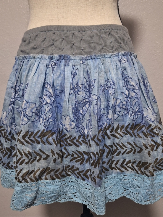 Free People Blue Floral Lace-Trim Mini Skirt L - Picture 5 of 6